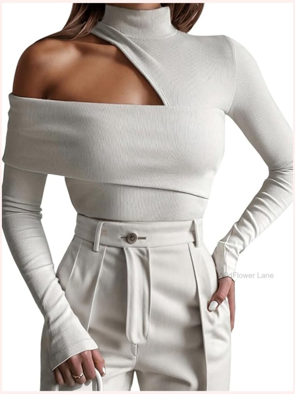 Asymmetrical Cold Shoulder Mock Neck Long Sleeve Cut Out Tee Top